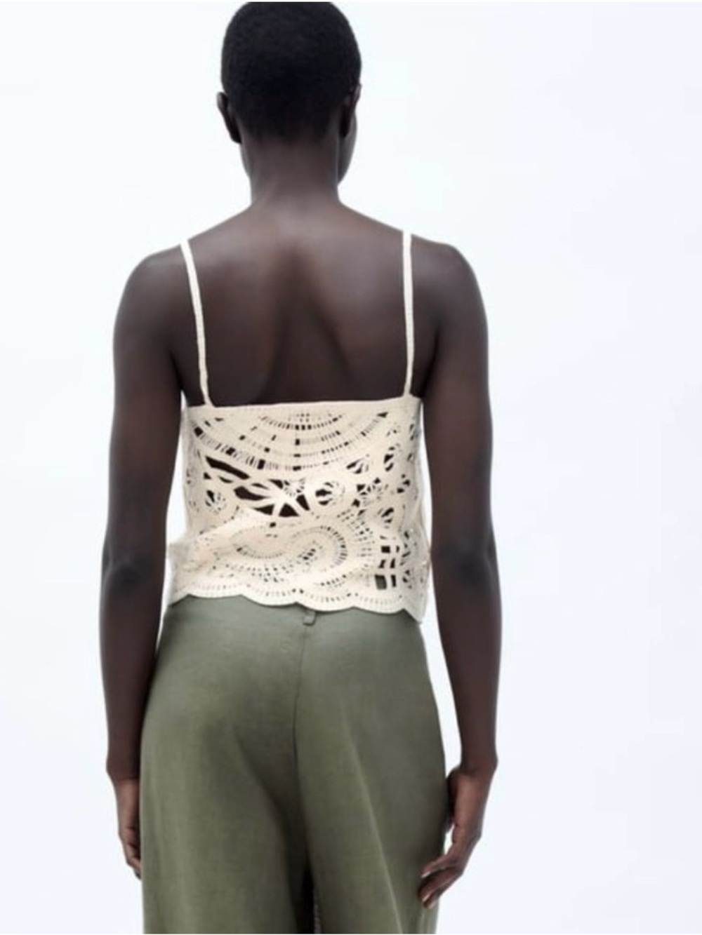 Zara Crochet Spaghetti Strap Camisole in Cream - Picture 2 of 4